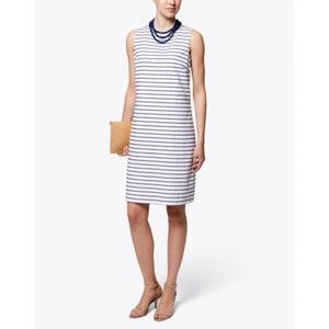 Sail To Sable White Navy Striped Sleeveless Stretch Dress Large Zipper Back